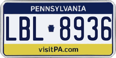 PA license plate LBL8936