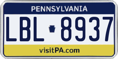 PA license plate LBL8937