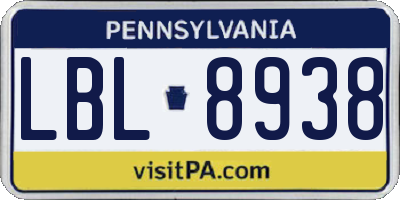 PA license plate LBL8938