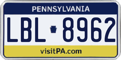 PA license plate LBL8962