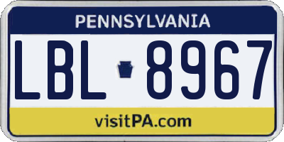 PA license plate LBL8967