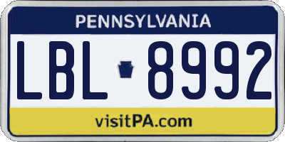 PA license plate LBL8992