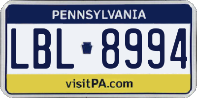 PA license plate LBL8994