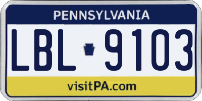 PA license plate LBL9103