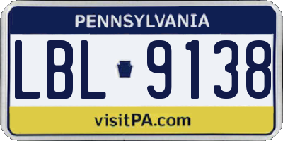 PA license plate LBL9138