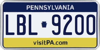 PA license plate LBL9200