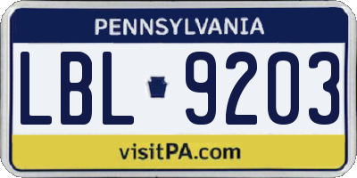 PA license plate LBL9203