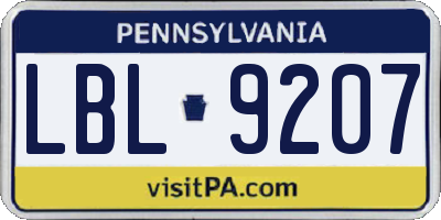 PA license plate LBL9207