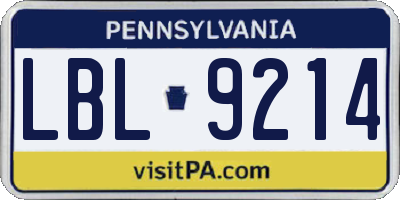 PA license plate LBL9214