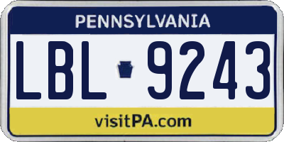 PA license plate LBL9243