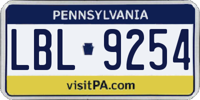 PA license plate LBL9254