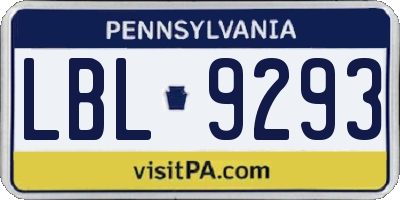 PA license plate LBL9293
