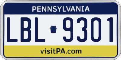 PA license plate LBL9301