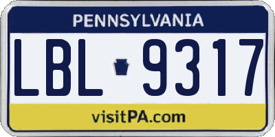 PA license plate LBL9317
