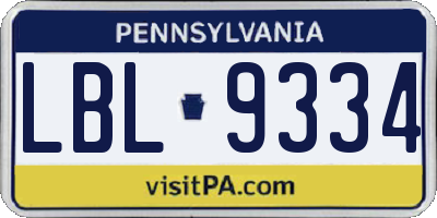 PA license plate LBL9334
