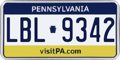 PA license plate LBL9342