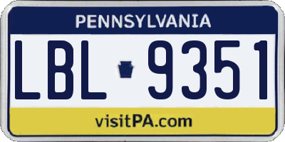 PA license plate LBL9351