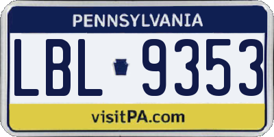 PA license plate LBL9353