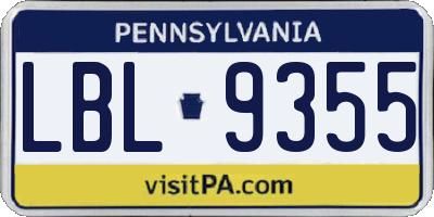 PA license plate LBL9355