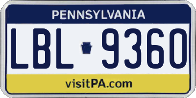 PA license plate LBL9360
