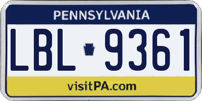 PA license plate LBL9361