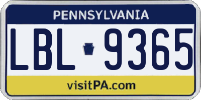 PA license plate LBL9365