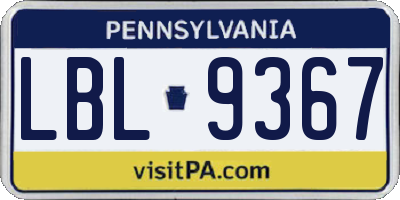 PA license plate LBL9367