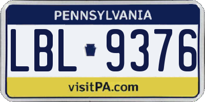 PA license plate LBL9376