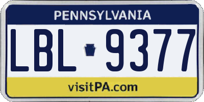 PA license plate LBL9377