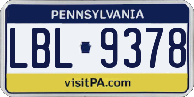 PA license plate LBL9378