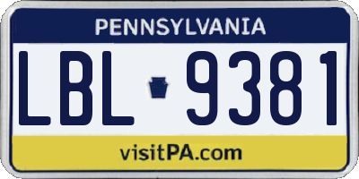 PA license plate LBL9381
