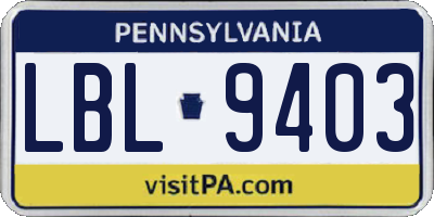 PA license plate LBL9403