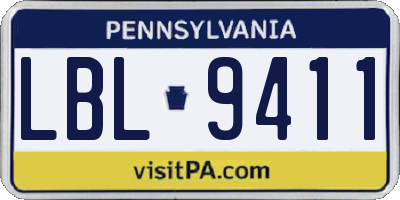 PA license plate LBL9411