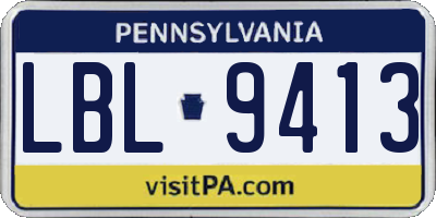 PA license plate LBL9413