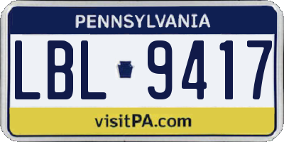 PA license plate LBL9417