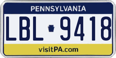 PA license plate LBL9418