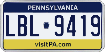 PA license plate LBL9419