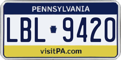 PA license plate LBL9420