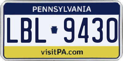 PA license plate LBL9430