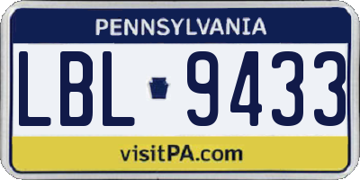 PA license plate LBL9433