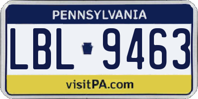 PA license plate LBL9463