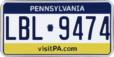 PA license plate LBL9474