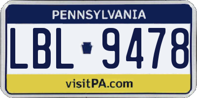 PA license plate LBL9478