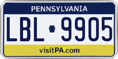 PA license plate LBL9905