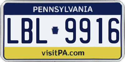PA license plate LBL9916