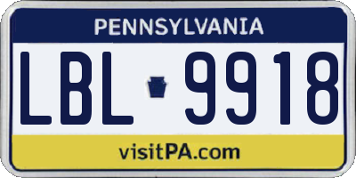 PA license plate LBL9918