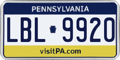 PA license plate LBL9920