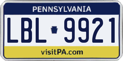 PA license plate LBL9921
