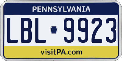 PA license plate LBL9923