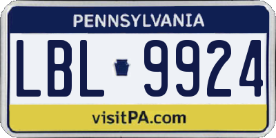 PA license plate LBL9924